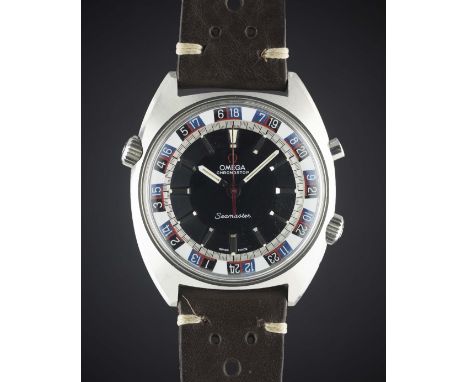 A GENTLEMAN'S LARGE SIZE STAINLESS STEEL OMEGA SEAMASTER CHRONOSTOP WRIST WATCH CIRCA 1968, REF. 145.008 WITH "ROULETTE" INNE
