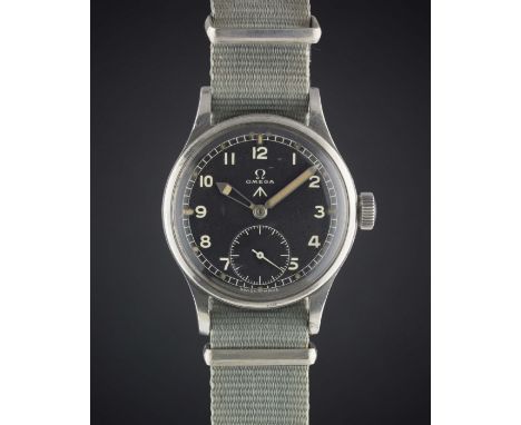 A GENTLEMAN'S STAINLESS STEEL BRITISH MILITARY OMEGA W.W.W. WRIST WATCH CIRCA 1940s, PART OF THE "DIRTY DOZEN" Movement: 15J,