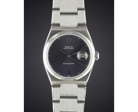 A RARE GENTLEMAN'S STAINLESS STEEL ROLEX OYSTERQUARTZ DATEJUST BRACELET WATCH
CIRCA 1978, REF. 17000 WITH "PURPLE STARDUST" D