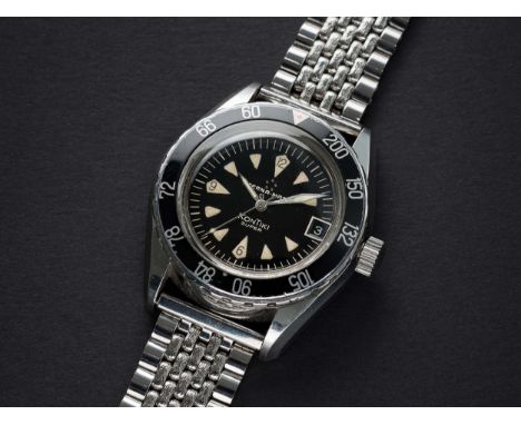 A RARE GENTLEMAN'S STAINLESS STEEL ETERNA MATIC SUPER KONTIKI BRACELET WATCHCIRCA 1960s, REF. 130 FTP-3 WITH GLOSS BLACK GILT