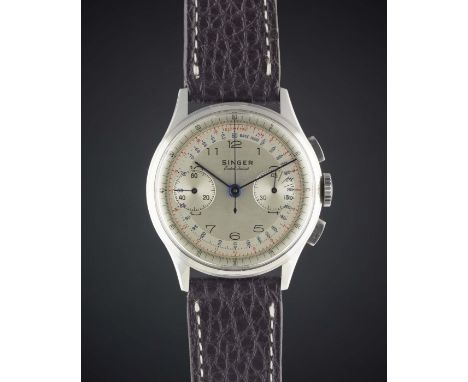 A RARE GENTLEMAN'S STAINLESS STEEL BREITLING SINGER CHRONOGRAPH WRIST WATCH CIRCA 1940s, REF. 760 RETAILED BY SINGER, BREITLI