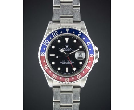 A GENTLEMAN'S STAINLESS STEEL ROLEX OYSTER PERPETUAL DATE GMT MASTER BRACELET WATCHCIRCA 1991, REF. 16700 WITH ROLEX BOX Move