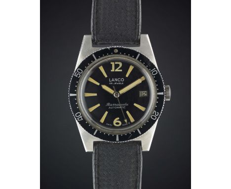A GENTLEMAN'S STAINLESS STEEL LANCO BARRACUDA AUTOMATIC DIVERS WRIST WATCH CIRCA 1960s, REF. 237 WITH GLOSS BLACK DIALMovemen