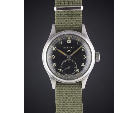 A RARE GENTLEMAN'S STAINLESS STEEL BRITISH MILITARY ETERNA W.W.W. WRIST WATCH CIRCA 1940s, PART OF THE "DIRTY DOZEN"Movement: