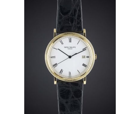 A GENTLEMAN'S 18K SOLID GOLD PATEK PHILIPPE CALATRAVA WRIST WATCHCIRCA 1990s, REF. 3944Movement: 7J, quartz, cal. E23 SC, sig