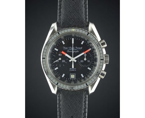 A RARE GENTLEMAN'S "NOS" STAINLESS STEEL JEAN LOUIS FRESARD CHRONOGRAPH WRIST WATCH CIRCA 1970, WITH HF "SPEEDMASTER" CASEMov