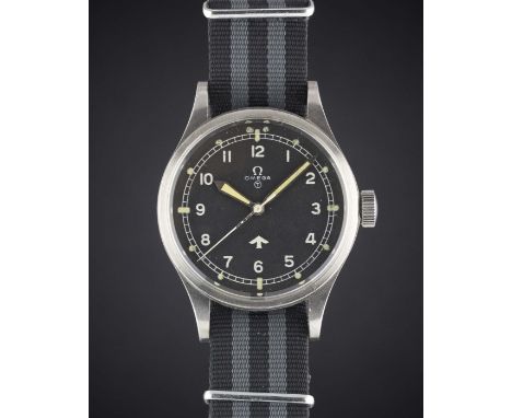 A GENTLEMAN'S STAINLESS STEEL BRITISH MILITARY OMEGA RAF PILOTS WRIST WATCH DATED 1953, REF. 2777-1 SCMovement: 17J, manual w