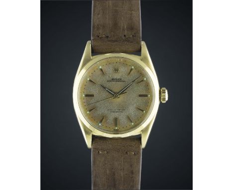 A GENTLEMAN'S LARGE SIZE 18K SOLID GOLD ROLEX OYSTER PERPETUAL WRIST WATCHCIRCA 1957, REF. 6598 Movement: 25J, automatic chro