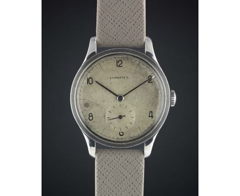 A RARE GENTLEMAN'S LARGE SIZE STAINLESS STEEL LONGINES "CALATRAVA" WRIST WATCH CIRCA 1951, REF. 6225 ACCOMPANIED BY A COPY OF