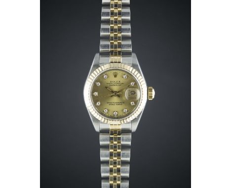 A LADIES STEEL & GOLD ROLEX OYSTER PERPETUAL DATEJUST BRACELET WATCHCIRCA 1991, REF. 69173 WITH ORIGINAL DIAMOND DIALMovement