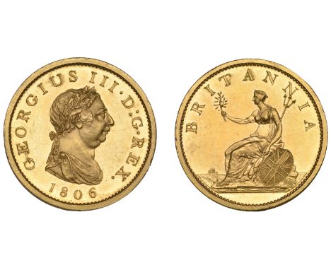 George III (1760-1820), Soho Mint, Birmingham, Proof Penny, 1806 (late Soho), in gilt-copper, draped bust right with wreath o