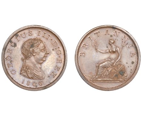 George III (1760-1820), Soho Mint, Birmingham, Proof Penny, 1806 (late Soho), in copper, draped bust right with wreath of 11 