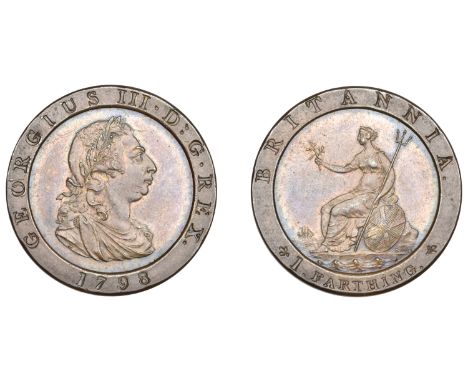 George III (1760-1820), Soho Mint, Birmingham, Pattern Farthing, 1798 (late Soho), by C.H. Küchler, in bronzed-copper, laurea