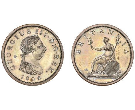 George III (1760-1820), Soho Mint, Birmingham, Proof Penny, 1806 (late Soho), in copper, draped bust right with wreath of 11 