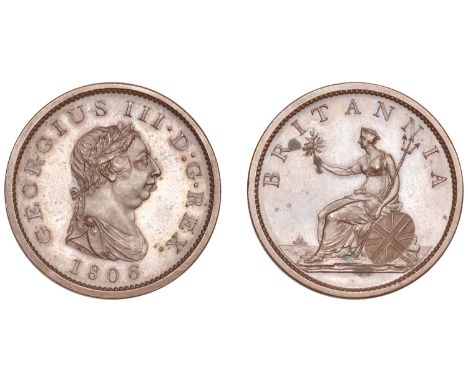 George III (1760-1820), Soho Mint, Birmingham, Proof Penny, 1806 (late Soho), in bronzed-copper, draped bust right with wreat