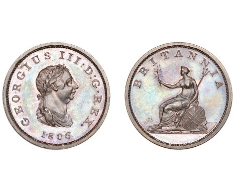 George III (1760-1820), Soho Mint, Birmingham, Proof Halfpenny, 1806 (late Soho), in copper, laureate bust right, wreath of 1