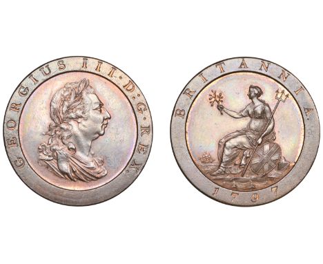 George III (1760-1820), Soho Mint, Birmingham, Proof Penny, 1797 (late Soho), in copper, obv. from a retouched currency die, 