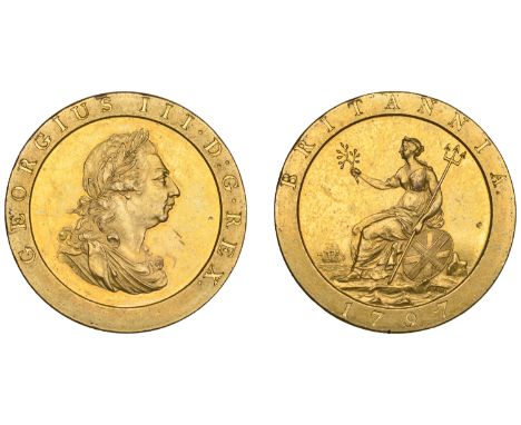 George III (1760-1820), Soho Mint, Birmingham, Proof Penny, 1797 (late Soho), in gilt-copper, obv. from a retouched currency 