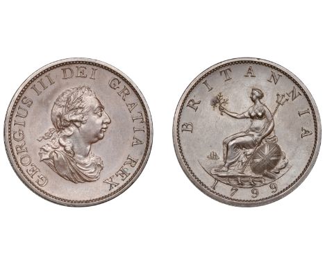 George III (1760-1820), Soho Mint, Birmingham, Pattern Halfpenny, 1799 (early Soho), by C.H. Küchler, in bronzed-copper, laur