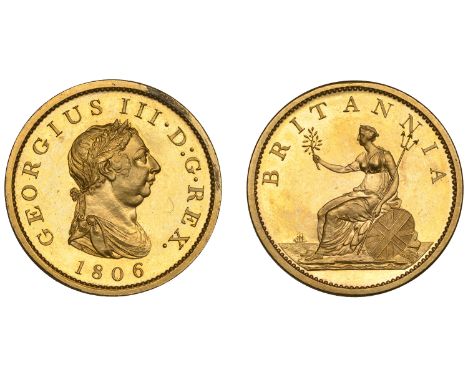 George III (1760-1820), Soho Mint, Birmingham, Proof Penny, 1806 (early Soho), in gilt-copper, draped bust right with wreath 