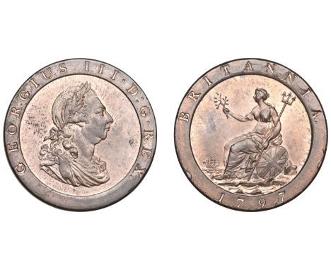 George III (1760-1820), Soho Mint, Birmingham, Penny, 1797, small draped bust right, wreath of 10 leaves and 2 berries, tip o