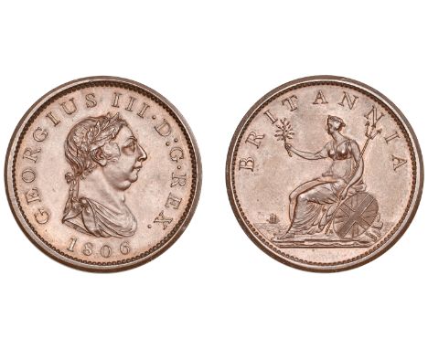 George III (1760-1820), Soho Mint, Birmingham, Proof Penny, 1806 (late Soho), in bronzed-copper, draped bust right with wreat