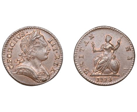 George III (1760-1820), Tower Mint, London, Farthing, 1773, obv. 1, laureate bust right, top line of scales on breast-plate d