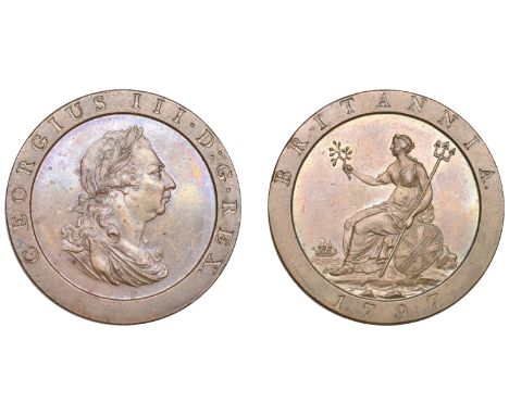 George III (1760-1820), Soho Mint, Birmingham, Proof Penny, 1797 (late Soho), in copper, obv. from a retouched currency die, 