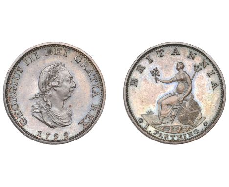 George III (1760-1820), Soho Mint, Birmingham, Proof Farthing, 1799 (late Soho), in bronzed-copper, laureate bust right, broo