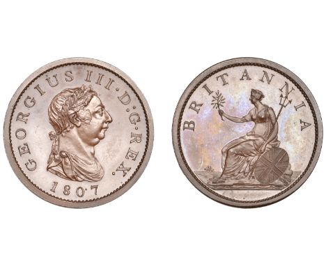 George III (1760-1820), Soho Mint, Birmingham, Proof Penny, 1807, in bronzed-copper, draped bust right with wreath of 11 leav