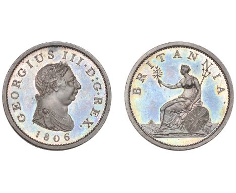 George III (1760-1820), Soho Mint, Birmingham, Proof Penny, 1806 (late Soho), in copper, draped bust right with wreath of 11 