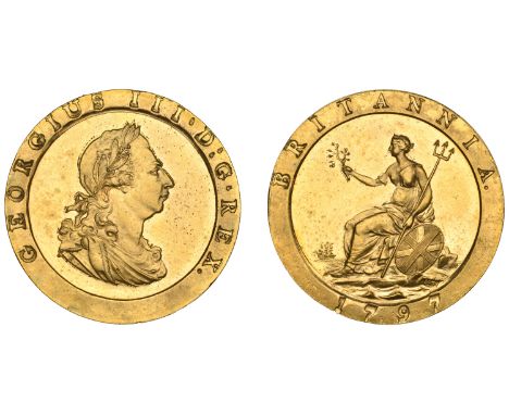 George III (1760-1820), Soho Mint, Birmingham, Proof Penny, 1797 (late Soho), in gilt-copper, obv. from a retouched currency 