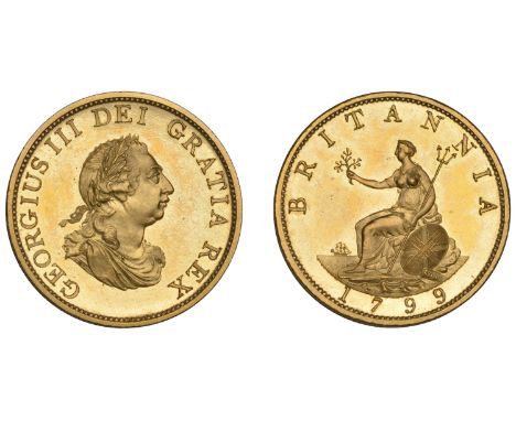 George III (1760-1820), Soho Mint, Birmingham, Pattern Halfpenny, 1799 (early Soho), by C.H. Küchler, in gilt-copper, laureat