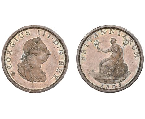 George III (1760-1820), Soho Mint, Birmingham, Pattern Penny, 1805 (early Soho), in copper, by C.H. Küchler, draped bust righ