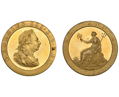 George III (1760-1820), Soho Mint, Birmingham, Proof Penny, 1797 (late Soho), in gilt-copper, obv. from a retouched currency 