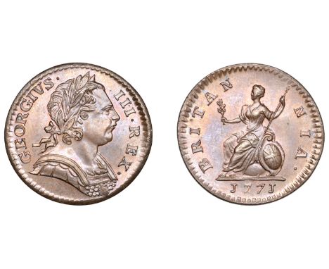 George III (1760-1820), Tower Mint, London, Farthing, 1771, rev. C, laureate bust right, large central boss on breastplate, r