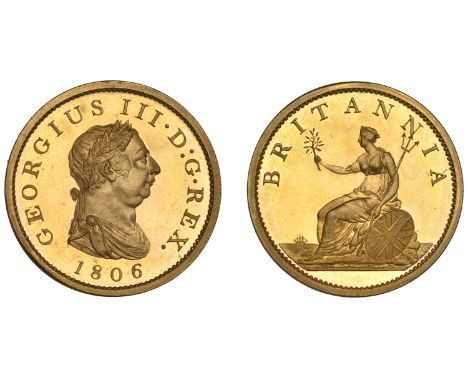 George III (1760-1820), Soho Mint, Birmingham, Proof Penny, 1806 (late Soho), in gilt-copper, draped bust right with wreath o