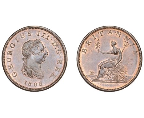 George III (1760-1820), Soho Mint, Birmingham, Halfpenny, 1806, laureate bust right, brooch of 8 jewels of which the uppermos