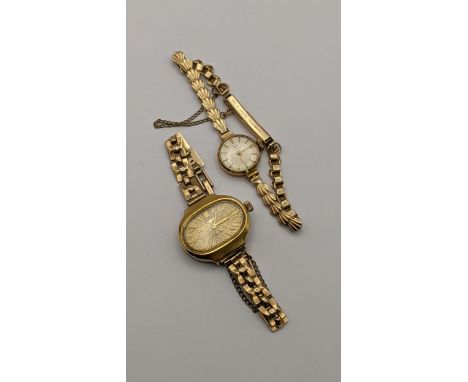 Two ladies manual wind wrist watches to include a 9ct gold Tissot watch on a 9ct gold sea shell bracelet and with a Longines 