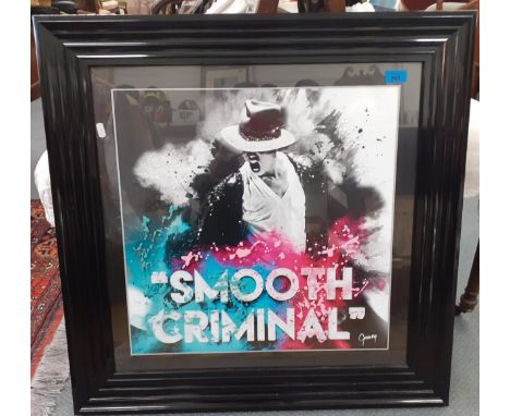 A modern Michael Jackson 'Smooth Criminal' print by Greanessy with decorative paint splash design to the glazing, mounting in