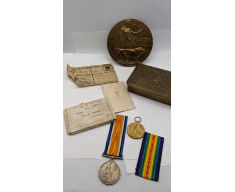 World War 1 related items to include a memorial plaque to Albert William Butcher two medals. 201081 PTE H Butcher R Berks and
