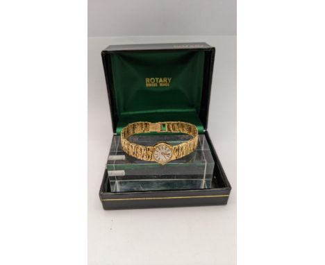 A Rotary 9ct gold ladies wristwatch with a textured strap with a mechanical movement, 20g, boxedLocation: 