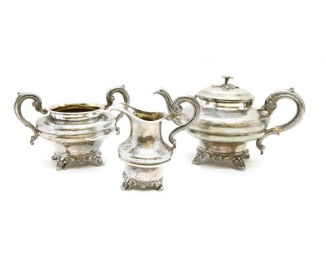 A Victorian silver three piece tea service, London, 1841, John &amp; Henry Lias, 1.280gs