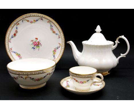 A tea set, with floral garlands and gilt borders, pattern number 5089, also to include a royal Albert teapot.