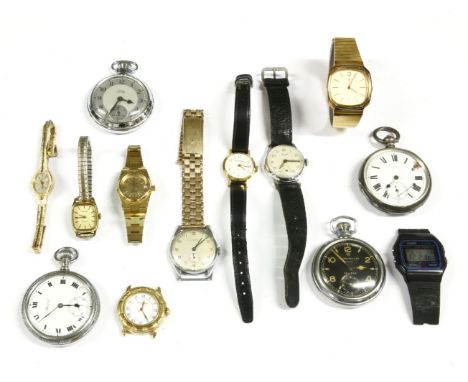 A collection of watches and pocket watches, to include a silver key wound open faced pocket watch, (damaged), a ladies GP Tis