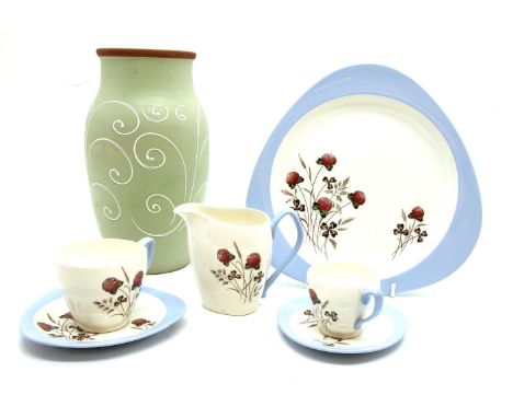 A Copeland Spode Summer Days dinner tea service of angular form, with wild flower decoration, together with a pair of Denby v