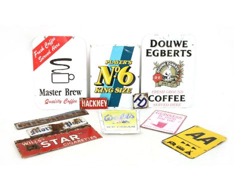 A collection of enamel signs, to include Guinness, The AA, Walls, Wills Cigarettes, Michelin, Players No.6 etc. (11 in total)