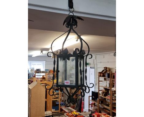 An old painted metal ceiling lantern,&nbsp;58cm high.&nbsp; 