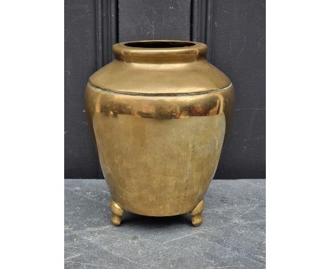 A Chinese polished bronze tripod vase, Xuande&nbsp;six character mark to base, 20cm high. 