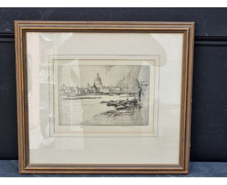 Percy Robertson,&nbsp;'St Paul's from The River', signed in pencil, etching, pl.17.5 x 26cm. 